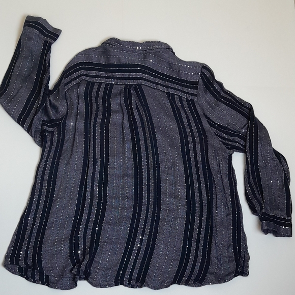 Style & Co. Black and Gray Striped Button Down Shirt - Picture 6 of 6